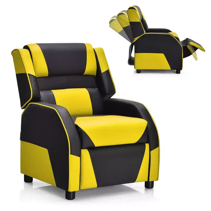 Costway Fauteuil inclinable pour enfants et adolescents avec appui-tête et repose-pieds en cuir PU Jaune/Blanc/Bleu/Rose
