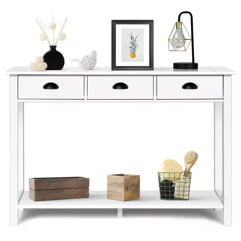Costway 47 Table Console Table d'entrée Table d'appoint avec tiroirs et étagère Blanc
