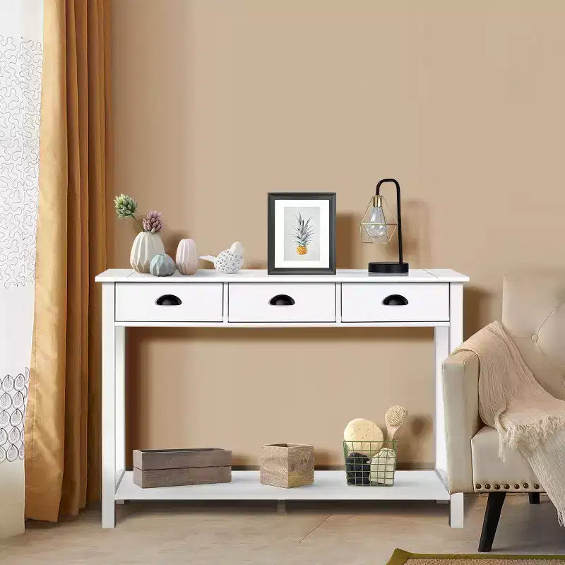 Costway 47 Table Console Table d'entrée Table d'appoint avec tiroirs et étagère Blanc