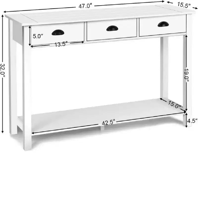 Costway 47 Table Console Table d'entrée Table d'appoint avec tiroirs et étagère Blanc