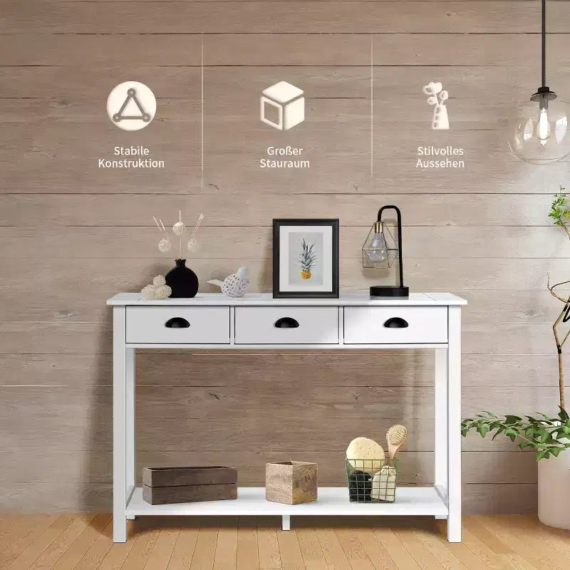 Costway 47 Table Console Table d'entrée Table d'appoint avec tiroirs et étagère Blanc