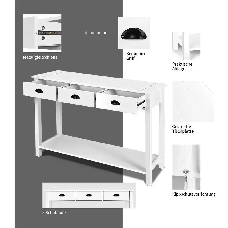 Costway 47 Table Console Table d'entrée Table d'appoint avec tiroirs et étagère Blanc