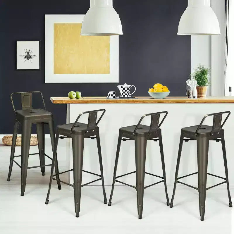 Costway Lot de 4 tabourets de bar en métal de 76 cm de hauteur, style industriel avec dossier bas en acier