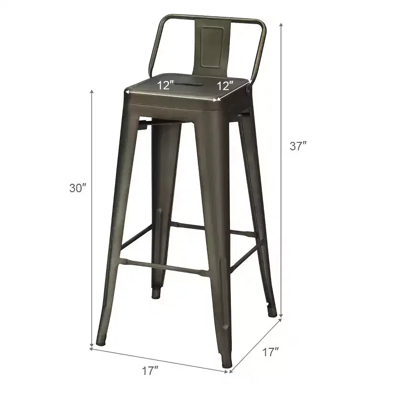Costway Lot de 4 tabourets de bar en métal de 76 cm de hauteur, style industriel avec dossier bas en acier