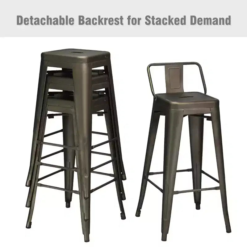 Costway Lot de 4 tabourets de bar en métal de 76 cm de hauteur, style industriel avec dossier bas en acier