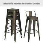 Costway Lot de 4 tabourets de bar en métal de 76 cm de hauteur, style industriel avec dossier bas en acier