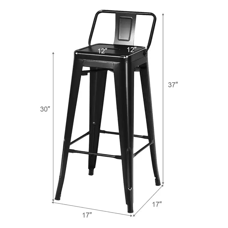 Costway Lot de 4 tabourets de bar en métal de 76 cm de hauteur, style industriel avec dossier bas en acier