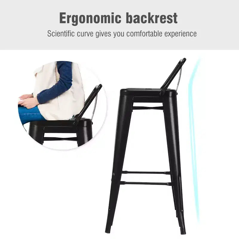 Costway Lot de 4 tabourets de bar en métal de 76 cm de hauteur, style industriel avec dossier bas en acier