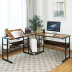 Bureau d'ordinateur Costway en forme de L avec plateau inclinable et table à dessin