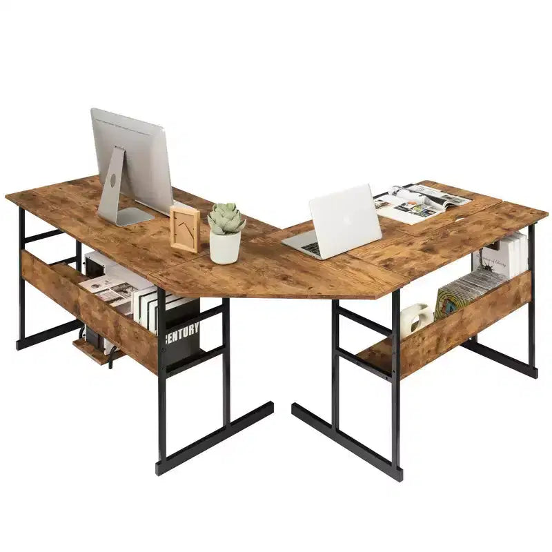 Bureau d'ordinateur Costway en forme de L avec plateau inclinable et table à dessin