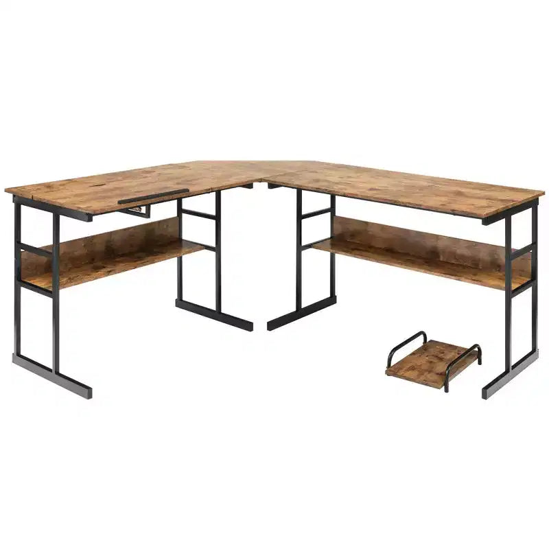 Bureau d'ordinateur Costway en forme de L avec plateau inclinable et table à dessin