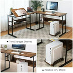 Bureau d'ordinateur Costway en forme de L avec plateau inclinable et table à dessin