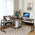 Bureau d'ordinateur Costway en forme de L avec plateau inclinable et table à dessin