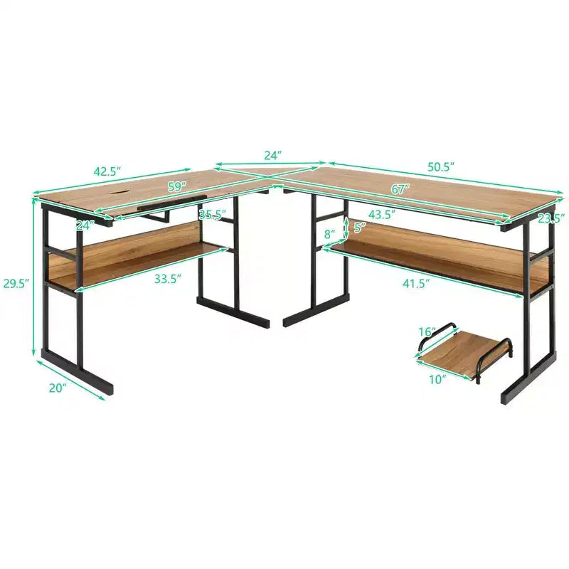 Bureau d'ordinateur Costway en forme de L avec plateau inclinable et table à dessin