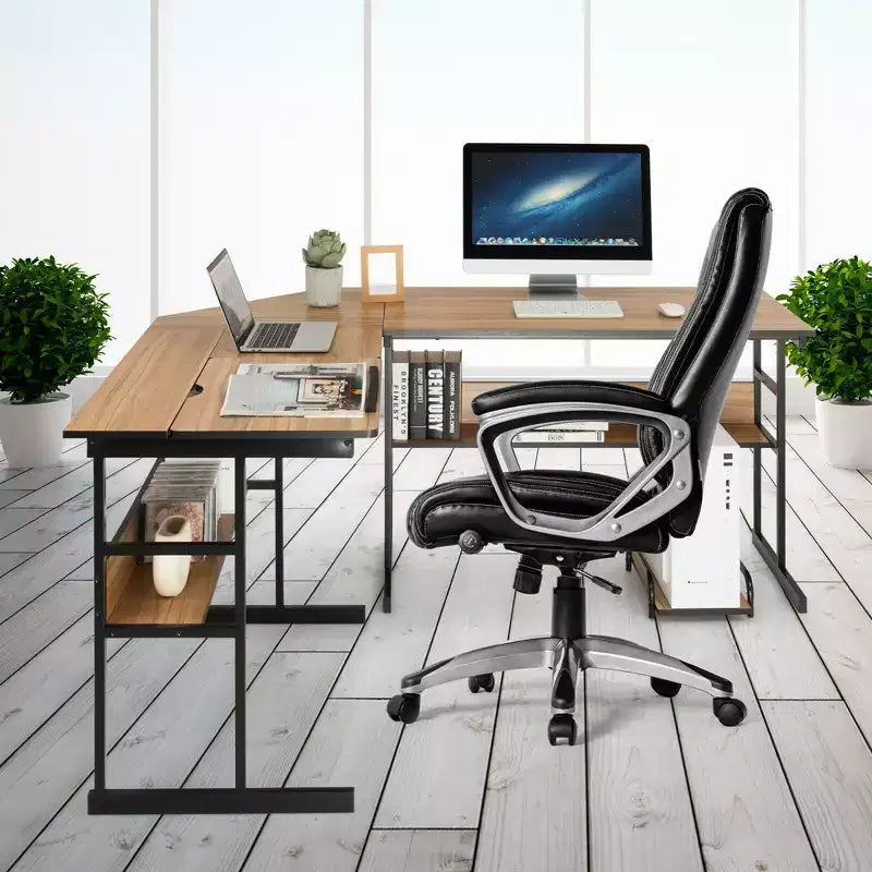 Bureau d'ordinateur Costway en forme de L avec plateau inclinable et table à dessin