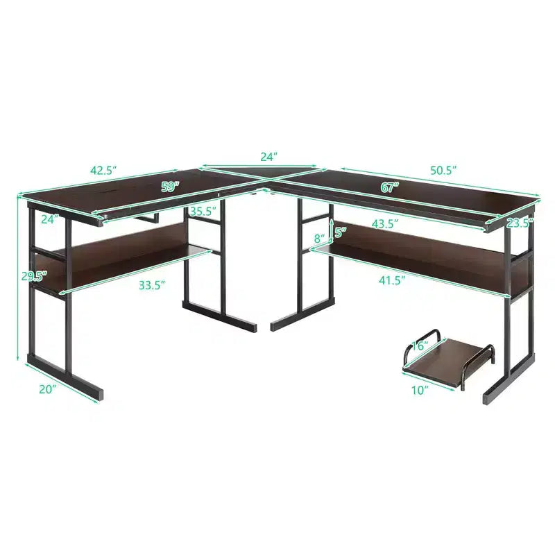 Bureau d'ordinateur Costway en forme de L avec plateau inclinable et table à dessin