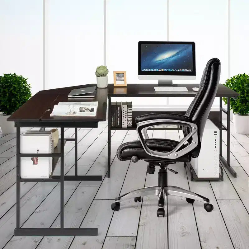 Bureau d'ordinateur Costway en forme de L avec plateau inclinable et table à dessin