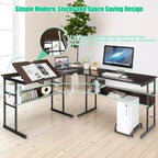Bureau d'ordinateur Costway en forme de L avec plateau inclinable et table à dessin