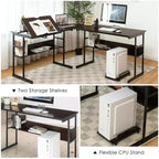 Bureau d'ordinateur Costway en forme de L avec plateau inclinable et table à dessin