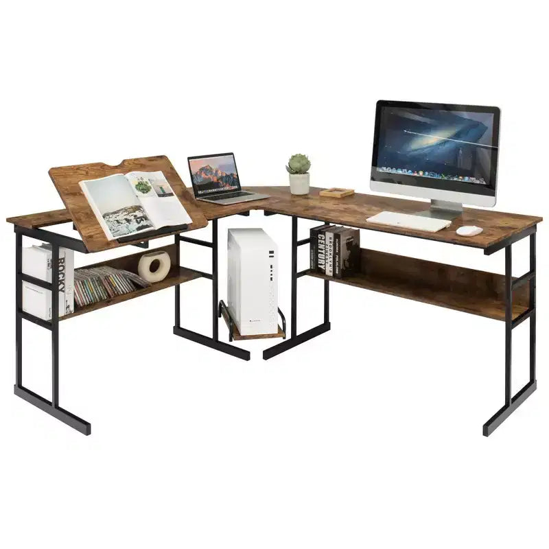 Bureau d'ordinateur Costway en forme de L avec plateau inclinable et table à dessin