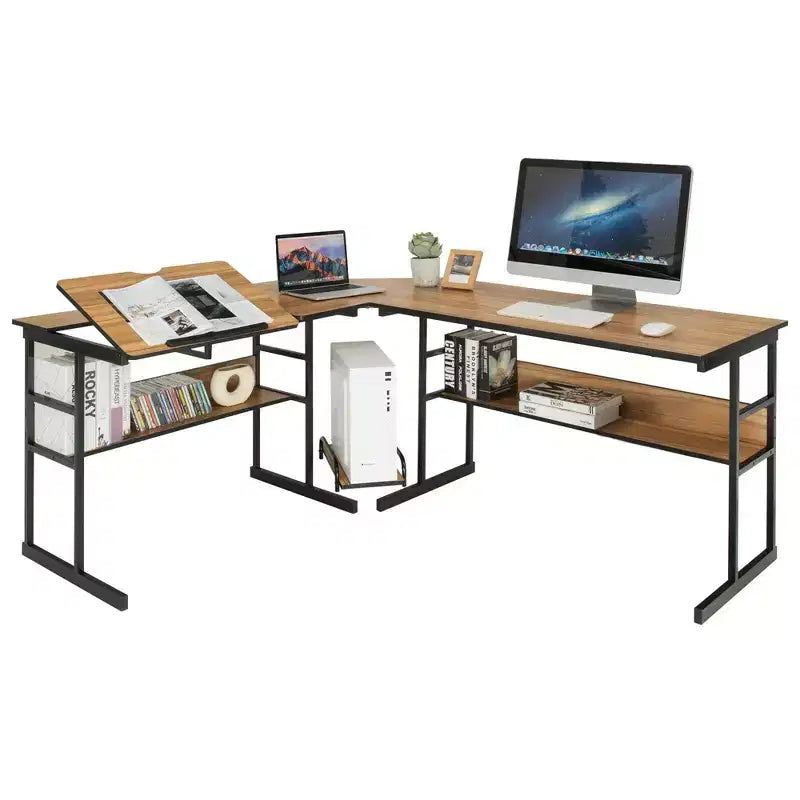 Bureau d'ordinateur Costway en forme de L avec plateau inclinable et table à dessin