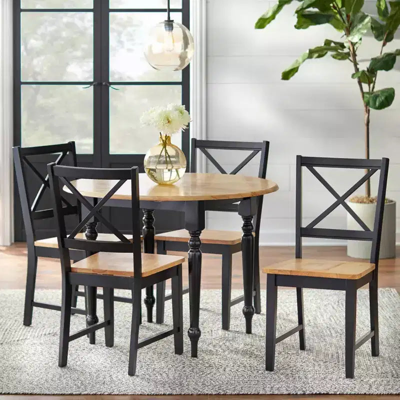 Table à manger extensible Buylateral 4 places de style campagnard en bois massif avec deux rallonges abattantes