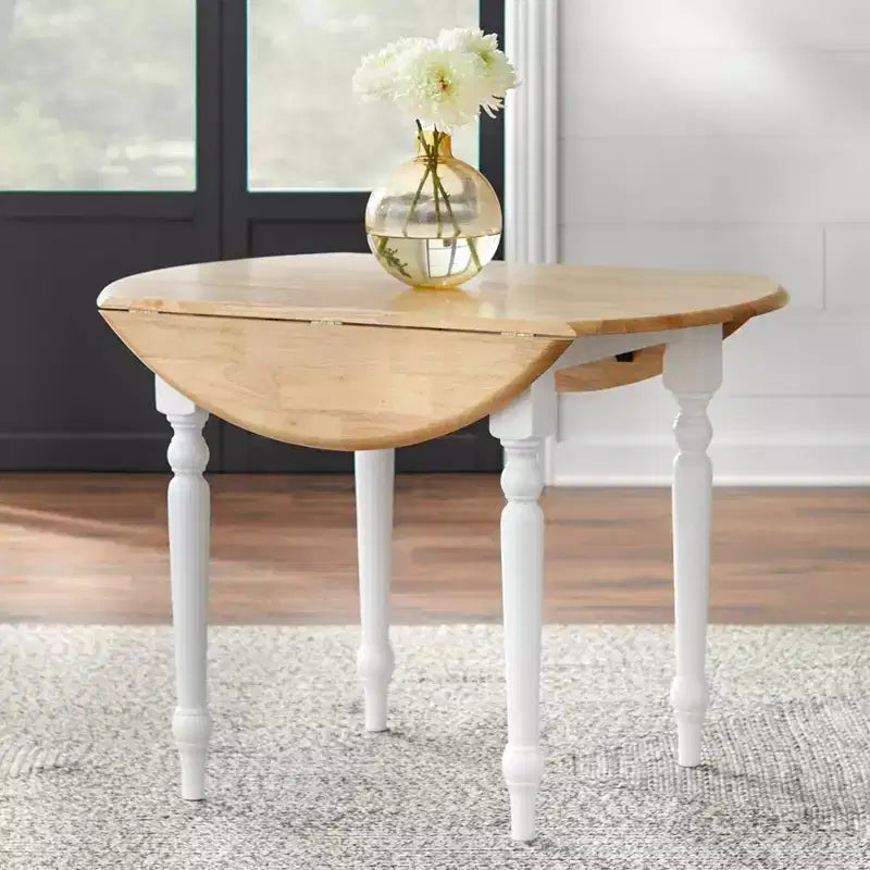 Table à manger extensible Buylateral 4 places de style campagnard en bois massif avec deux rallonges abattantes