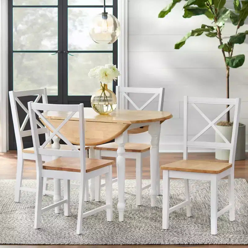 Table à manger extensible Buylateral 4 places de style campagnard en bois massif avec deux rallonges abattantes