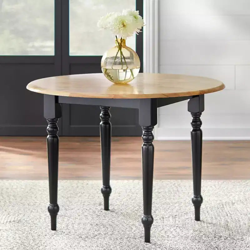 Table à manger extensible Buylateral 4 places de style campagnard en bois massif avec deux rallonges abattantes