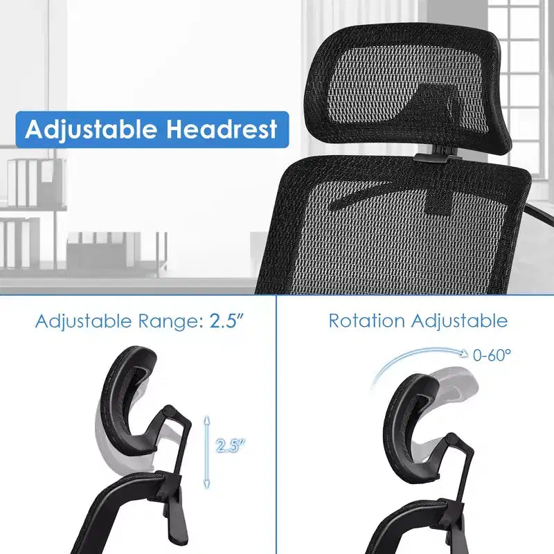 Chaise de bureau ergonomique à dossier haut en maille, inclinable, avec cintre, gris/noir