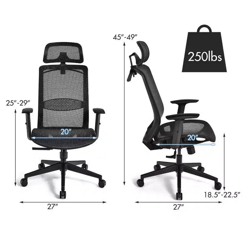 Chaise de bureau ergonomique à dossier haut en maille, inclinable, avec cintre, gris/noir