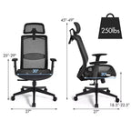 Chaise de bureau ergonomique à dossier haut en maille, inclinable, avec cintre, gris/noir
