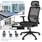 Chaise de bureau ergonomique à dossier haut en maille, inclinable, avec cintre, gris/noir