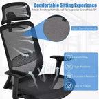 Chaise de bureau ergonomique à dossier haut en maille, inclinable, avec cintre, gris/noir