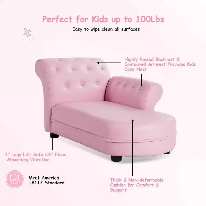 Costway Canapé enfant rose, chaise longue avec accoudoirs, canapé de relaxation, chambre, salon