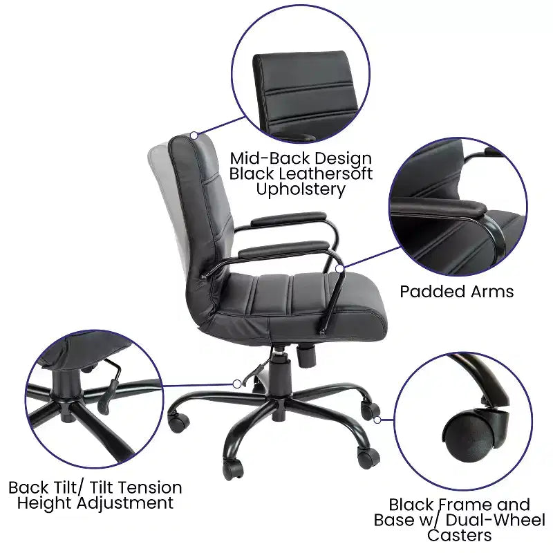 Chaise de bureau Merrick Lane mi-hauteur contemporaine avec accoudoirs rembourrés
