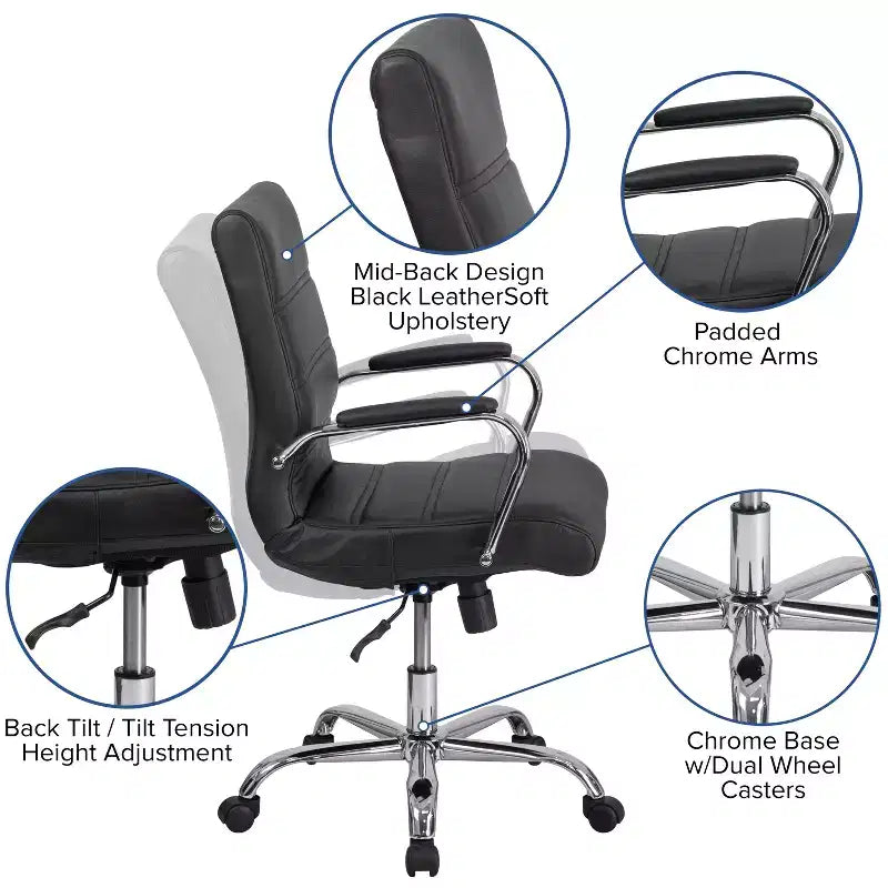 Chaise de bureau Merrick Lane mi-hauteur contemporaine avec accoudoirs rembourrés