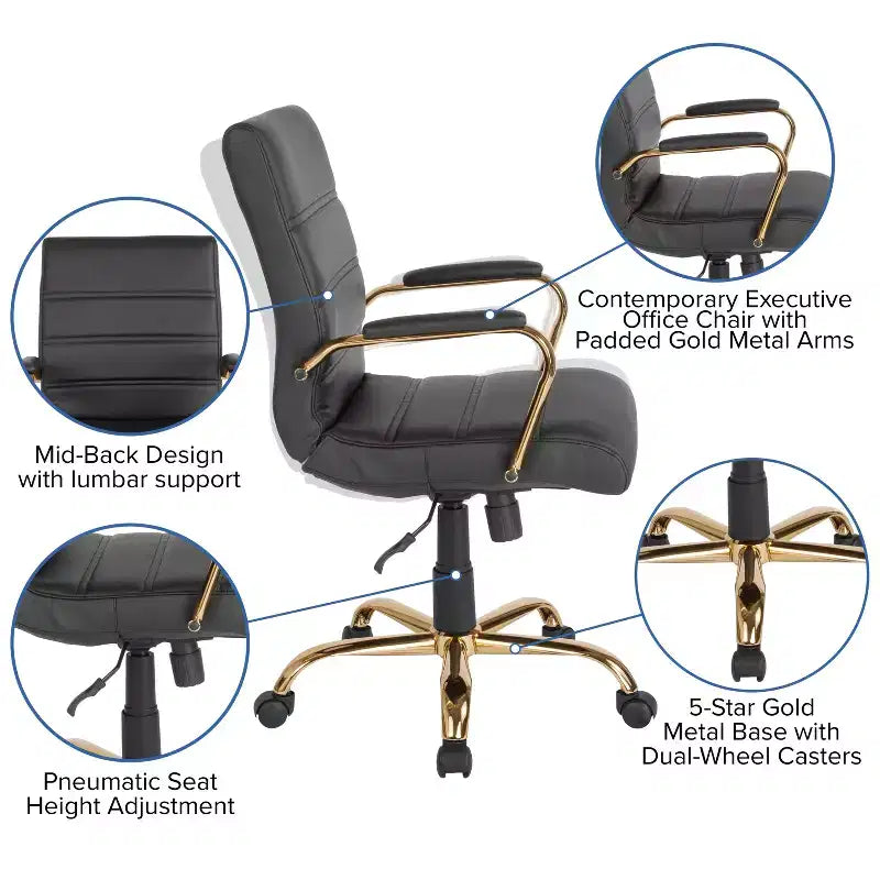 Chaise de bureau Merrick Lane mi-hauteur contemporaine avec accoudoirs rembourrés