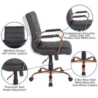 Chaise de bureau Merrick Lane mi-hauteur contemporaine avec accoudoirs rembourrés