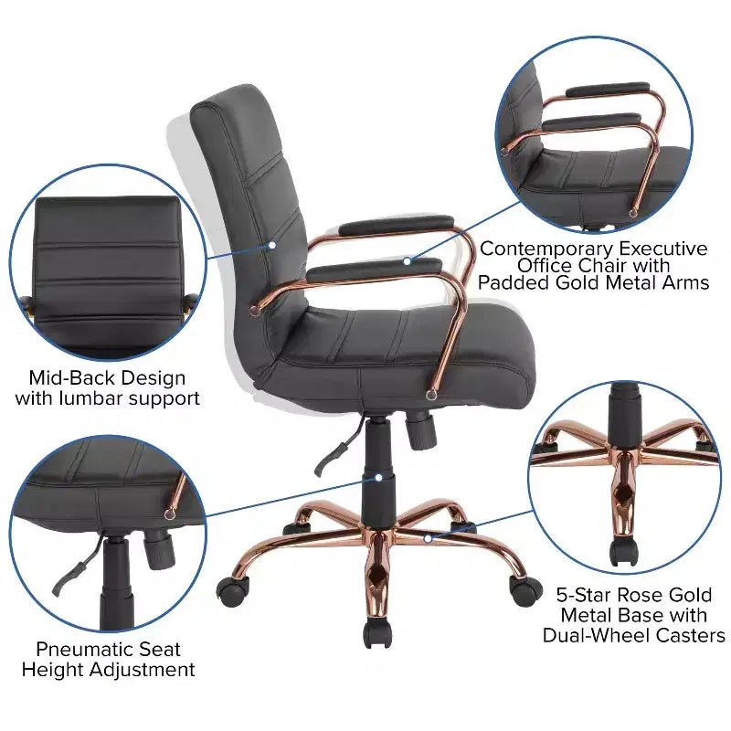 Chaise de bureau Merrick Lane mi-hauteur contemporaine avec accoudoirs rembourrés