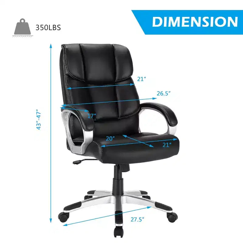 Chaise de bureau d'ordinateur Costway de direction grand dossier, grand et large, en cuir, réglable