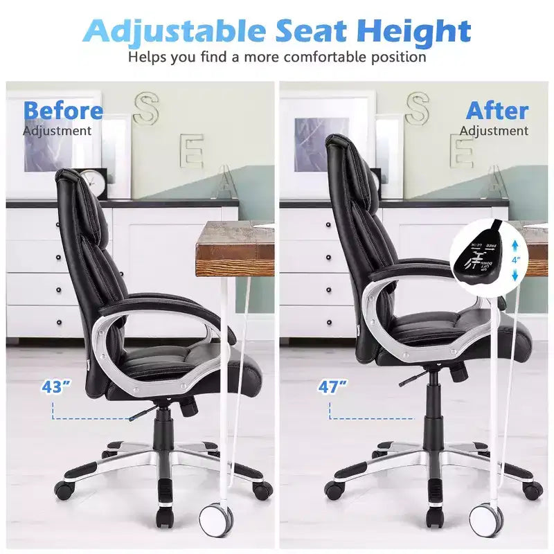 Chaise de bureau d'ordinateur Costway de direction grand dossier, grand et large, en cuir, réglable