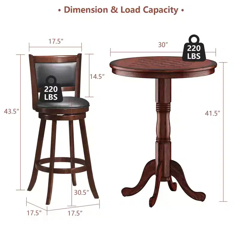 Costway Ensemble de Table de Bar 5 Pièces, Table Ronde Hauteur Bar 76 cm et 4 Tabourets de Bar Pivotants