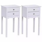 Costway 2 PCS Side Table End Accent Table Night Stand W/ 2 Drawers White