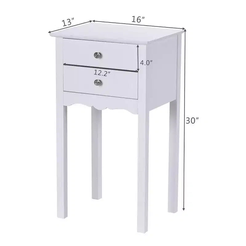 Costway Lot de 2 Tables d'Appoint Tables de Chevet avec 2 Tiroirs Blanc