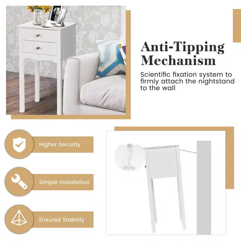 Costway Lot de 2 Tables d'Appoint Tables de Chevet avec 2 Tiroirs Blanc
