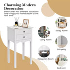 Costway Lot de 2 Tables d'Appoint Tables de Chevet avec 2 Tiroirs Blanc