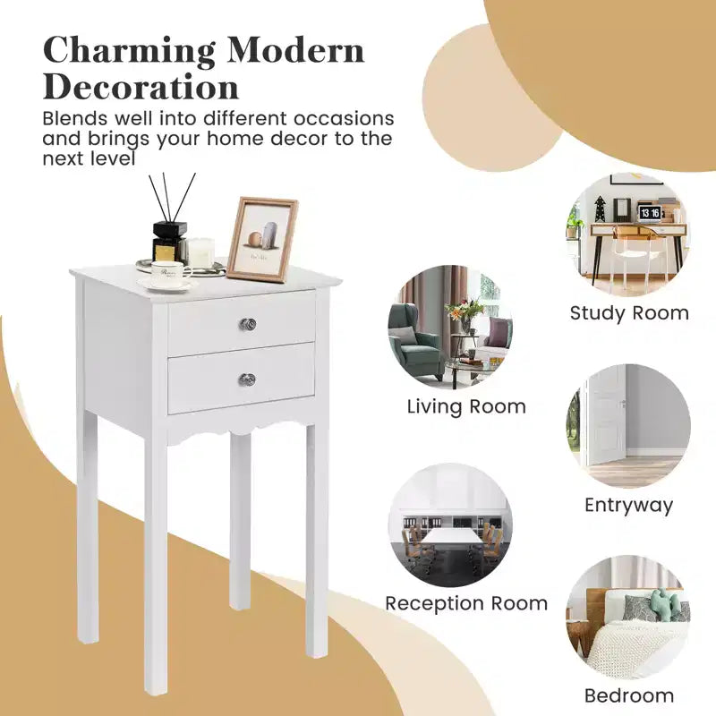 Costway Lot de 2 Tables d'Appoint Tables de Chevet avec 2 Tiroirs Blanc