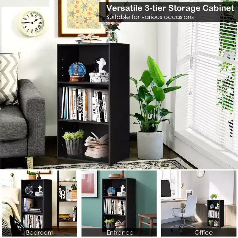 Costway Lot de 2 bibliothèques ouvertes à 3 niveaux, armoire de rangement multifonctionnelle, noir