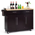Costway Kitchen Island Trolley Cart Wood Top Rolling Storage Cabinet w/Knife Block WhiteBrown